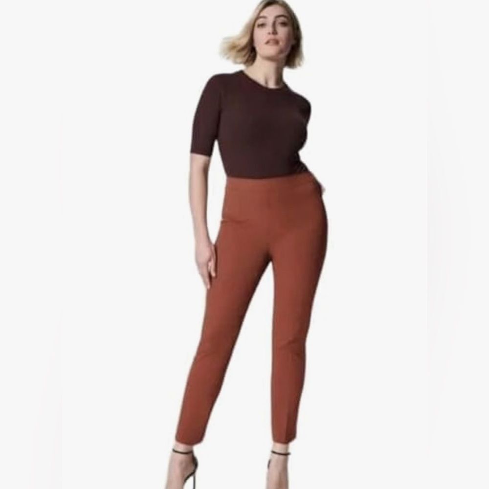 SPANX Women's On-The-Go Ankle Slim Straight Pants, Bronze Glow, Small Petite